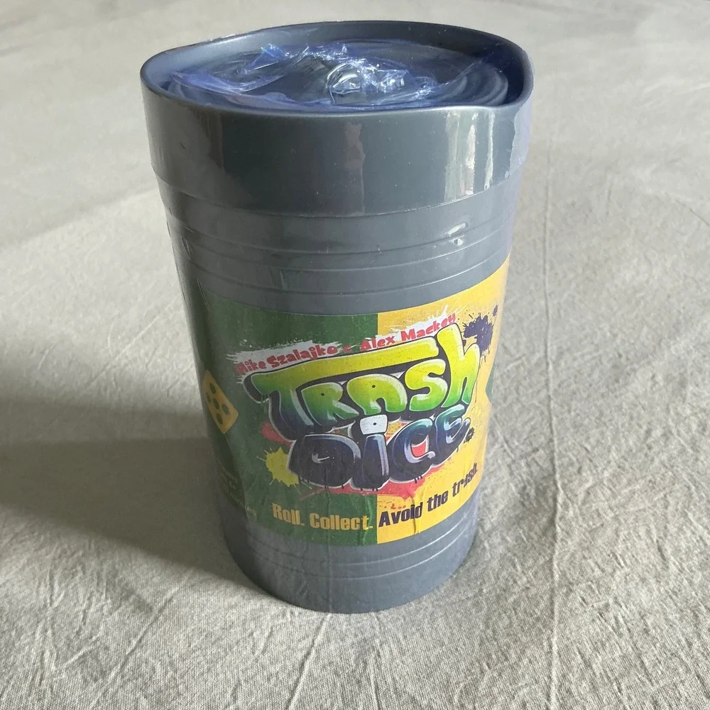 Big Discoveries Trash Dice Game Mike Szalajko Alex Mackey Complete Gray Canister